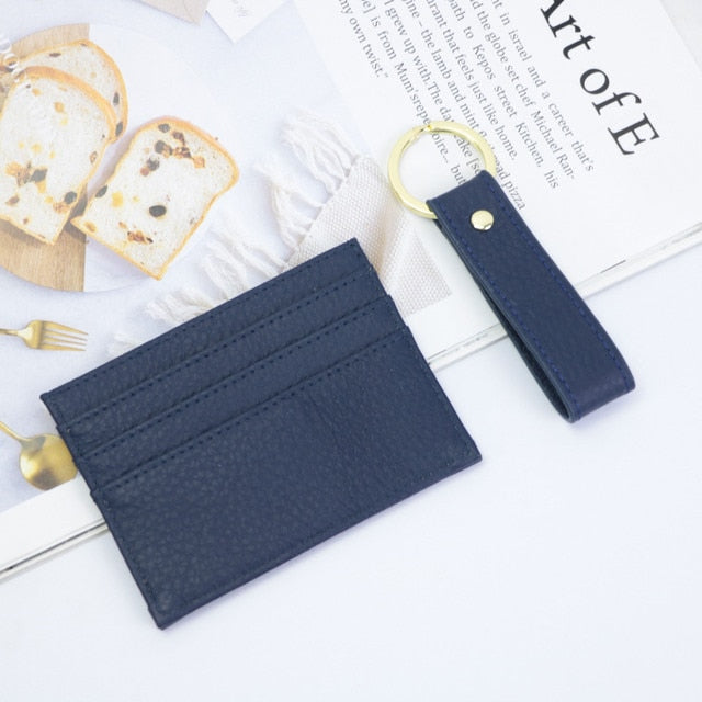 Initials Grain Leather Keychain Card Holder