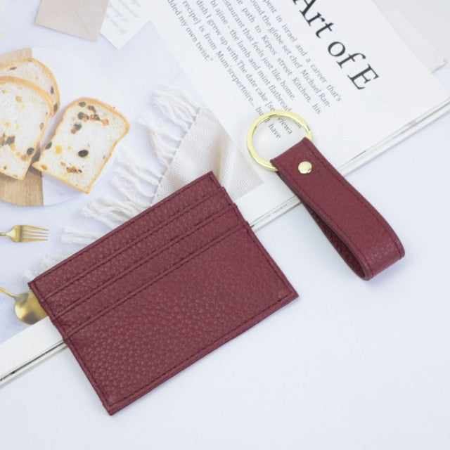 Initials Grain Leather Keychain Card Holder