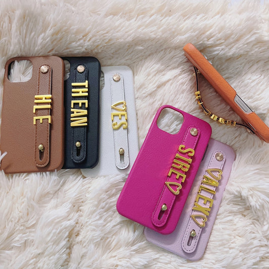 Gold Name Strap Leather Iphone Case
