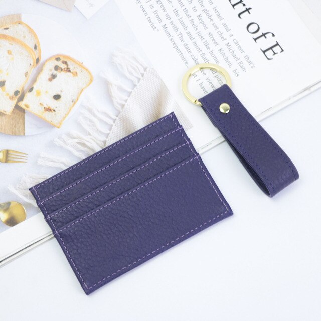 Initials Grain Leather Keychain Card Holder