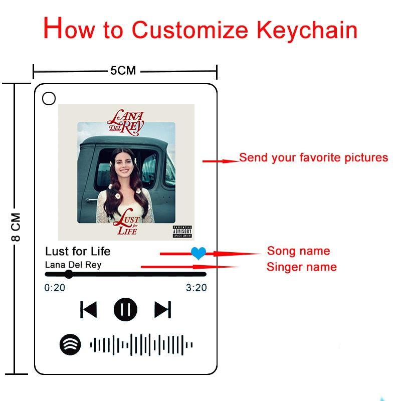 Custom Acrylic Spotify Code Music Keychain Keyring Personalised