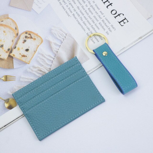 Initials Grain Leather Keychain Card Holder