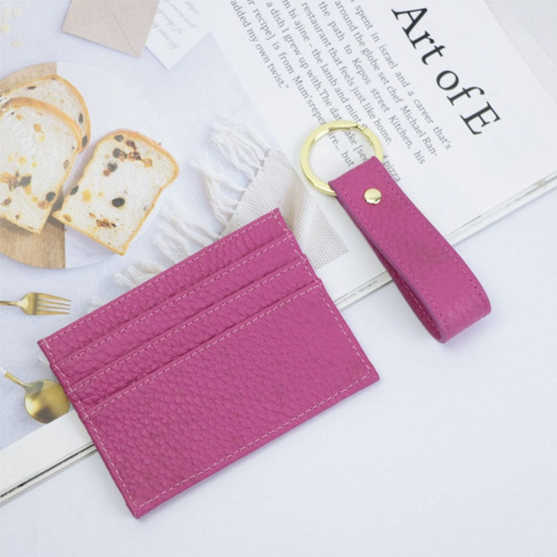 Initials Grain Leather Keychain Card Holder