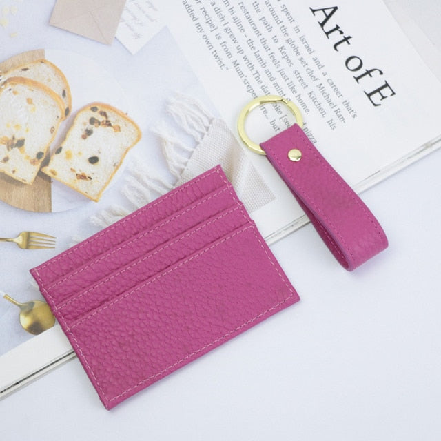 Initials Grain Leather Keychain Card Holder