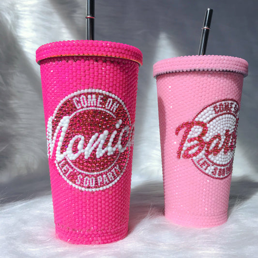 Let's Go Party Rhinestone Tumbler with Straw Personalise Name