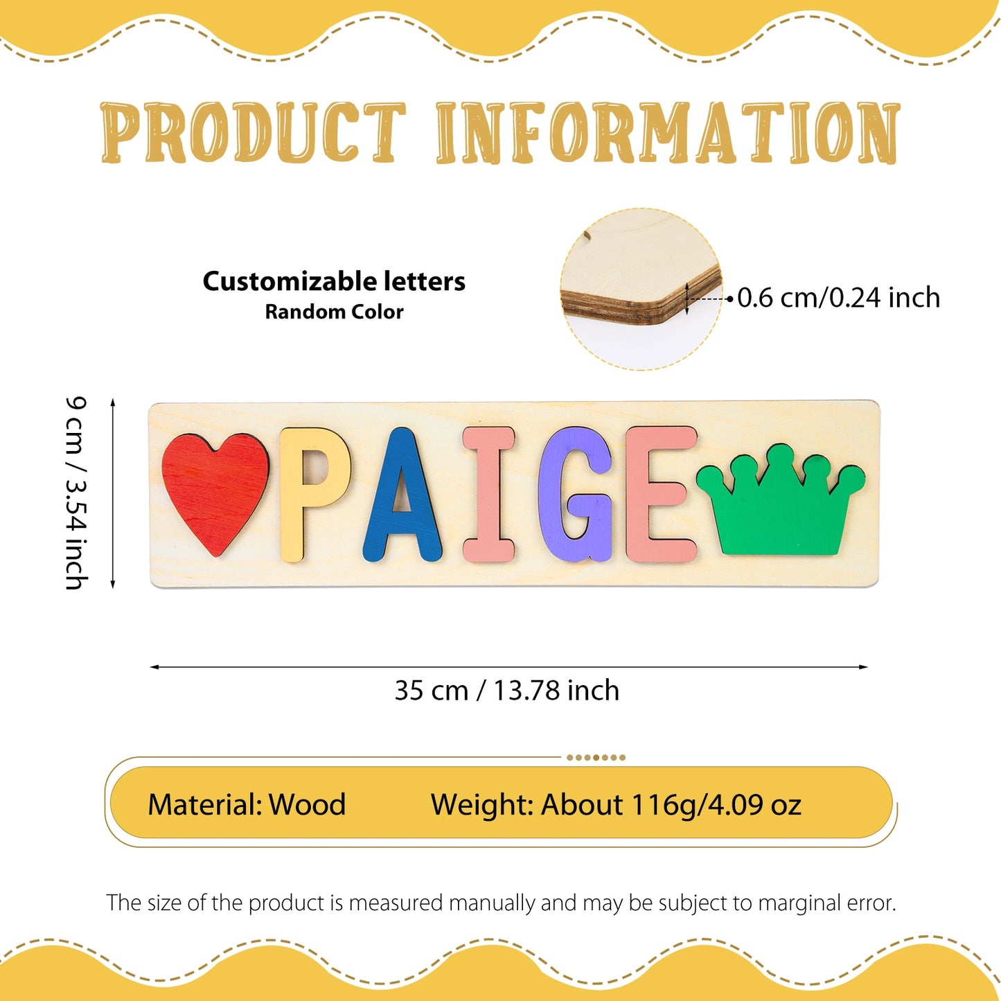 Personalised Wooden Name Puzzle Educational Toy