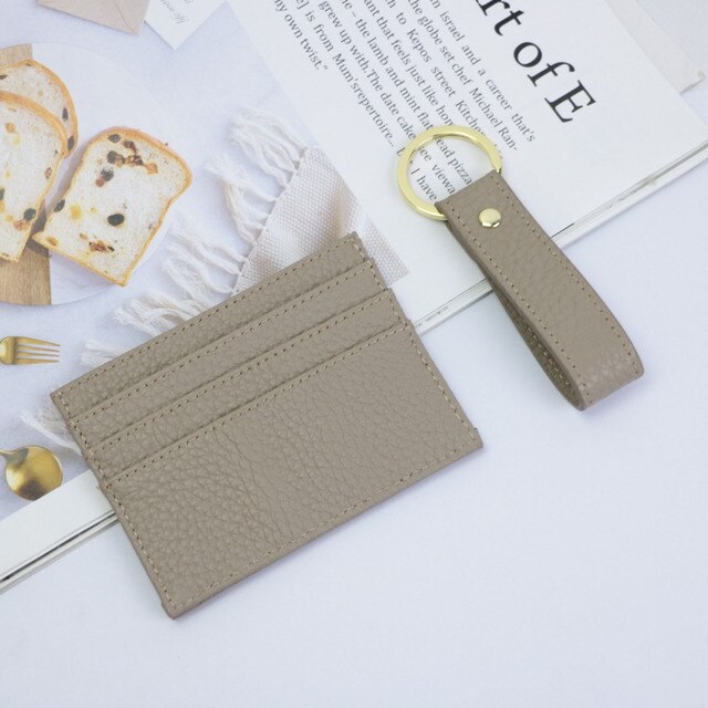 Initials Grain Leather Keychain Card Holder