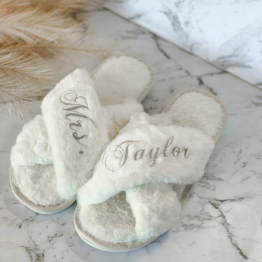 Personalised Cross Fluffy Slippers with Faux Fur Custom
