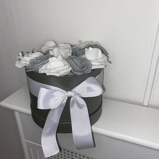 Large Grey & White Rose Box