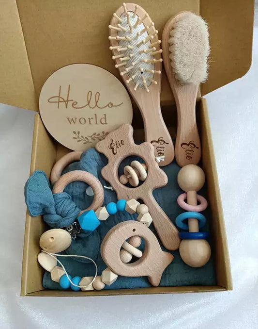 8 Pieces Of Personalised Name Newborn Rattle Toy Gift Set