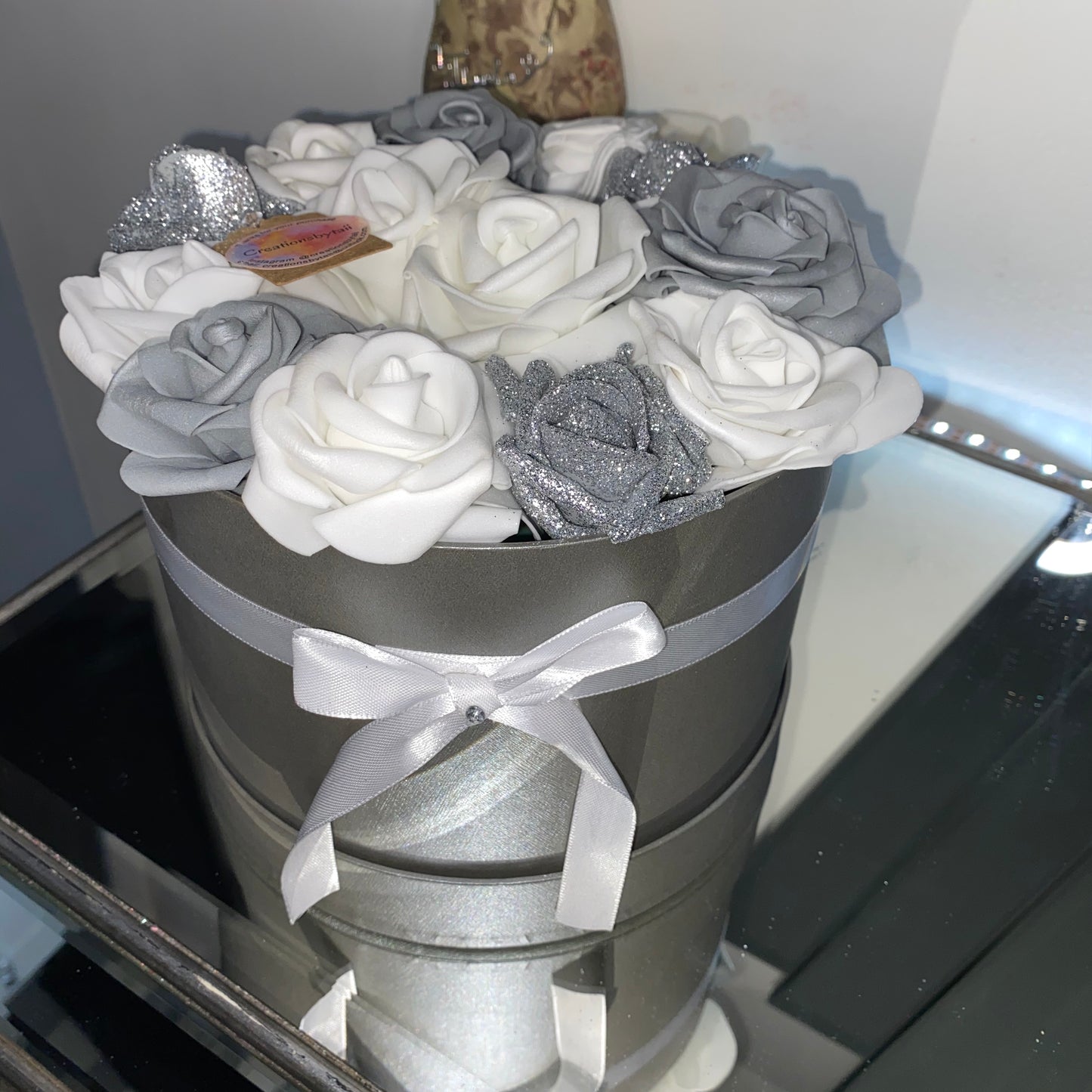 Grey white silver Rose box