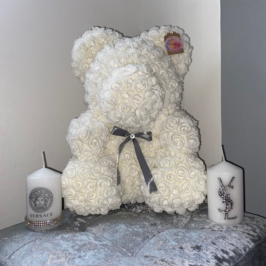 White Large Rose Bear 40cm