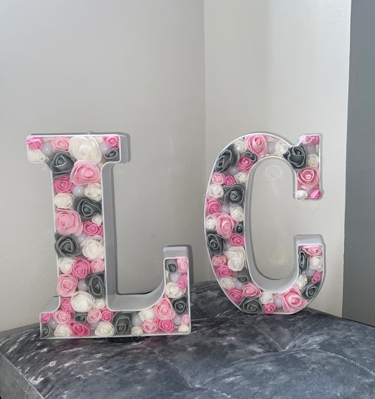 Pink , white and grey Roses LED Letter Lights