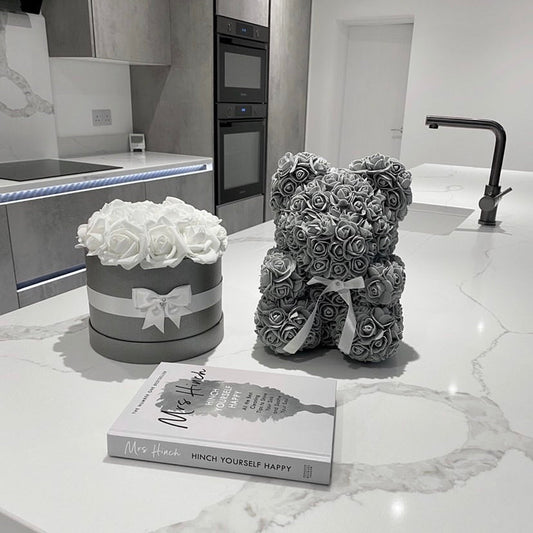 Grey White Rose Bear